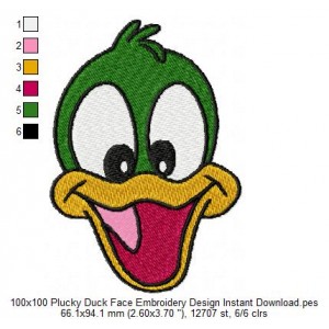 100x100 Plucky Duck Face Embroidery Design Instant Download